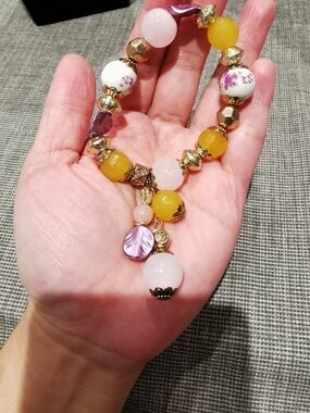 Colorful Beaded and Porcelain Stretch Bracelet by LBVYR